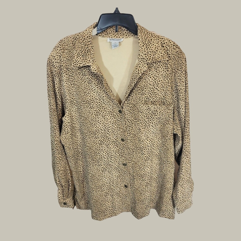 Alfred Dunner Button Down Shirt Animal Print Leopard Cheetah Plus Size 18 Tan